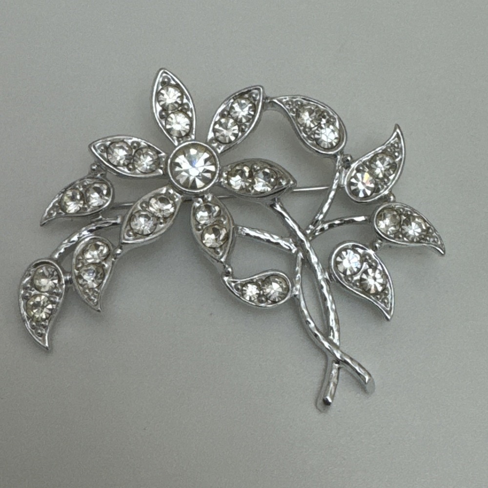 Vintage Emmons Silver Tone Ice Bouquet Rhinestone Flower Brooch